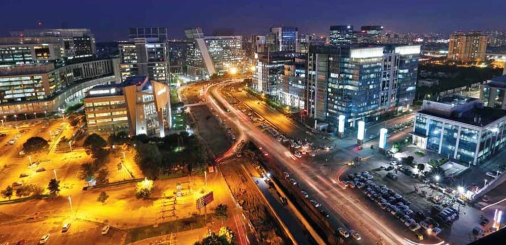 An aerial night view of the Golf Course Road business corridor in Gurgaon