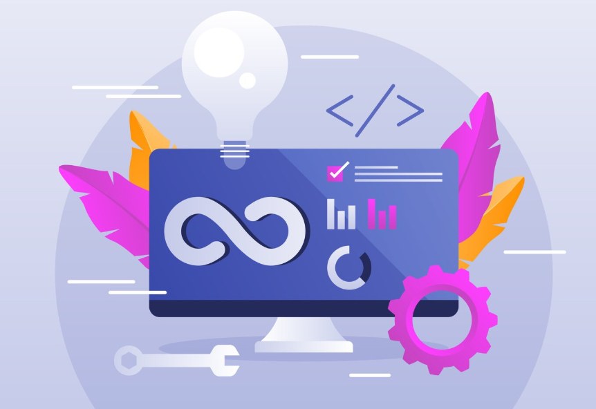 Illustration of code, automation and analytics on a computer screen, representing Python development